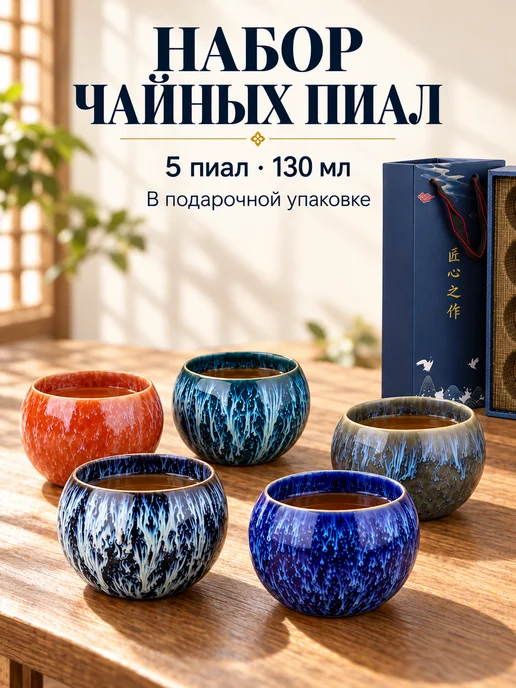 Чайный Дом Улаан Луу Набор пиал для чая 5 шт. по 130 мл, 5 шт, 130 мл