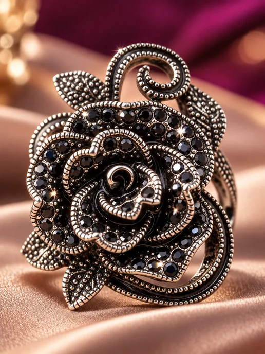 LUXKORA Винтажное кольцо Роза крупное объемное под серебро, серебристый, фото 4