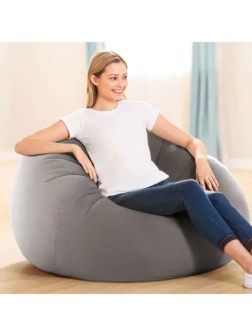 Intex Надувное кресло для дома, надувной пуфик, надувной мешок, серый, фото 5