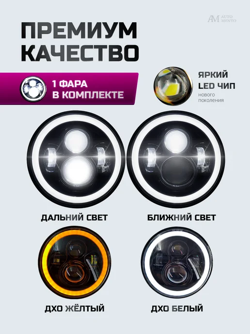 AutoMento Фара на мотоцикл светодиодная 7 дюймов, вариант, фото 5