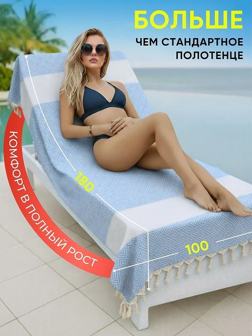 LUPPURA Полотенце для пляжа пештемаль большое, голубой, фото 3