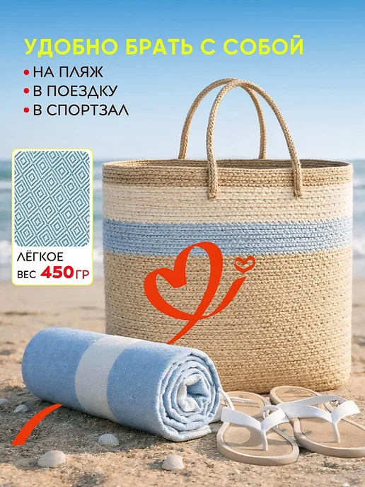 LUPPURA Полотенце для пляжа пештемаль большое, голубой, фото 4