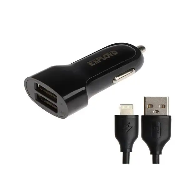 Автомобильное зарядное устройство 2 USB, 2.4А, Lightning 1 м