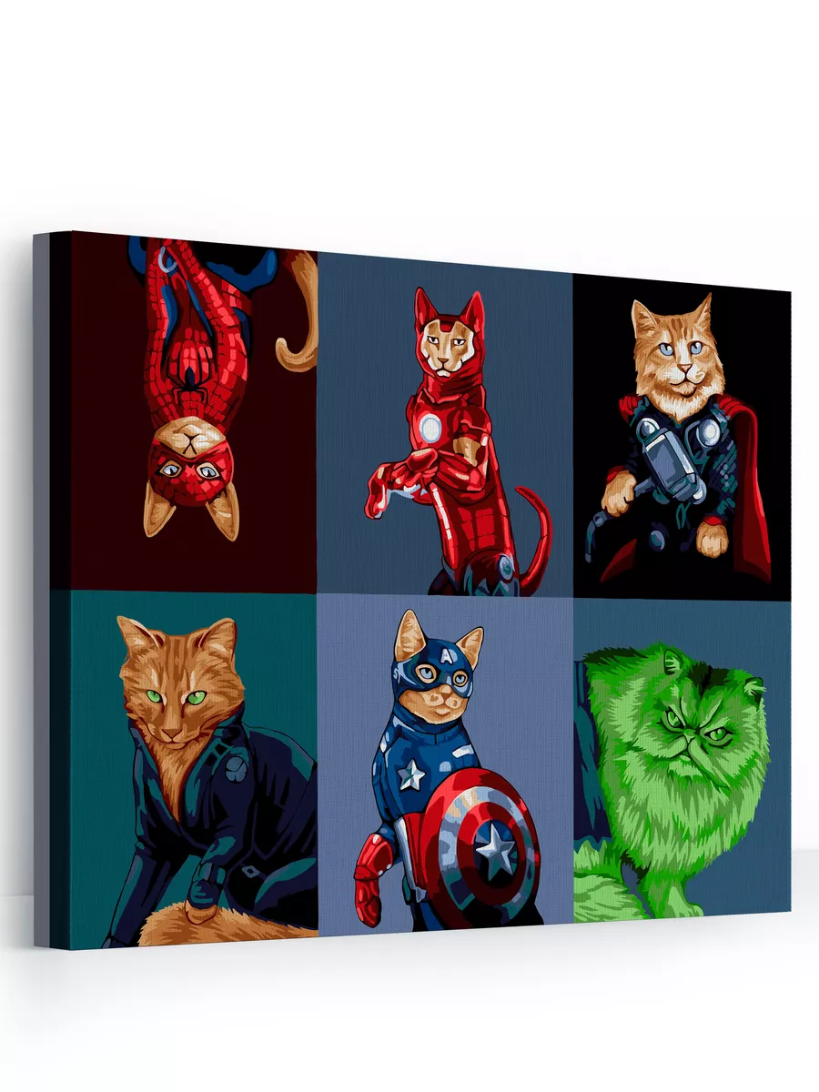 Коты Marvel Супергерои Картина по номерам на холсте 40х50 Hobby Paint  139448315 купить за 394 ₽ в интернет-магазине Wildberries