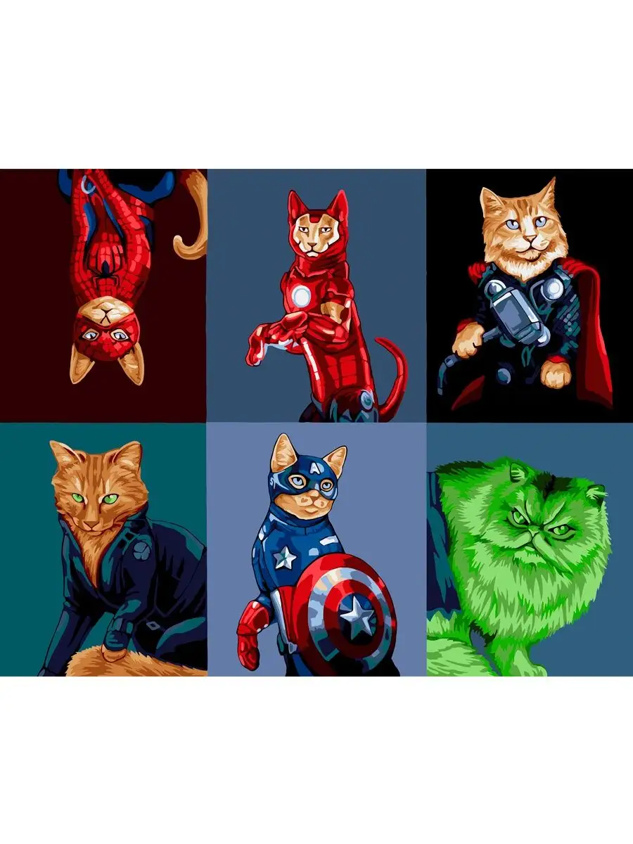 Коты Marvel Супергерои Картина по номерам на холсте 40х50 Hobby Paint  139448315 купить за 405 ₽ в интернет-магазине Wildberries