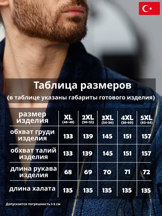 lider tekstil Мужской махровый халат из 100% хлопка, банный, домашний, синий, фото 7