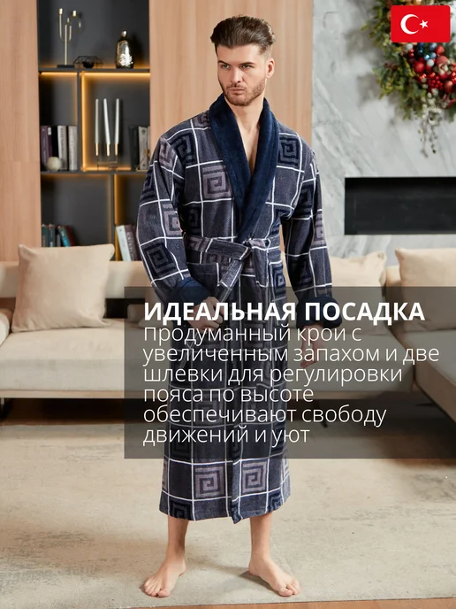 lider tekstil Мужской махровый халат из 100% хлопка, банный, домашний, серый, фото 6