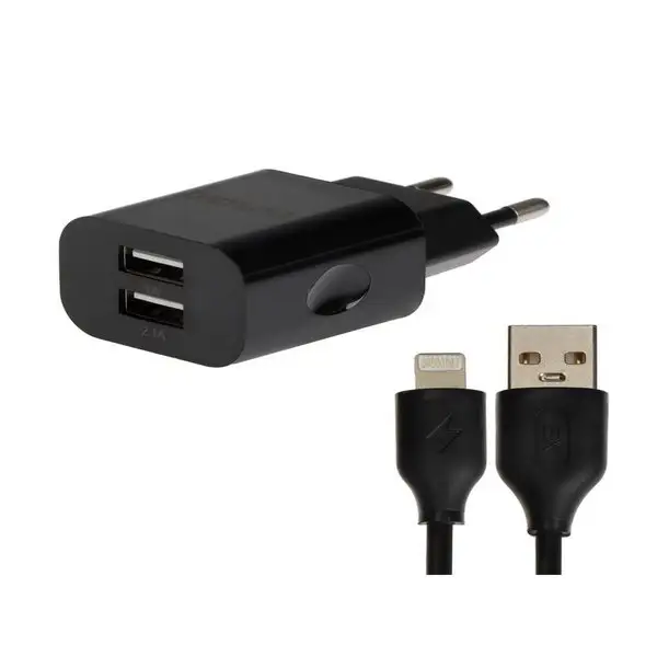 Зарядное устройство для телефона 2 USB, 3.1 А, Lightning 1 м