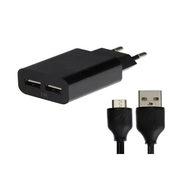 Зарядное устройство для телефона 2 USB, 2.4 А, microUSB 1 м