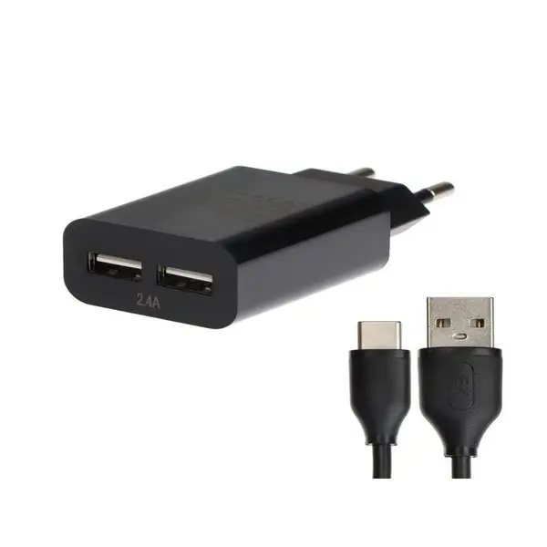 Зарядное устройство для телефона 2 USB, 2.4 А, Type-C 1 метр