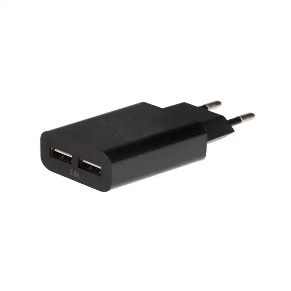 Зарядное устройство для телефона 2 USB, 2.4 А, черное