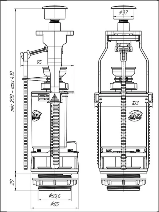 АНИ Пласт Арматура для унитаза одинарная кнопка WC8020C, вариант, фото 4