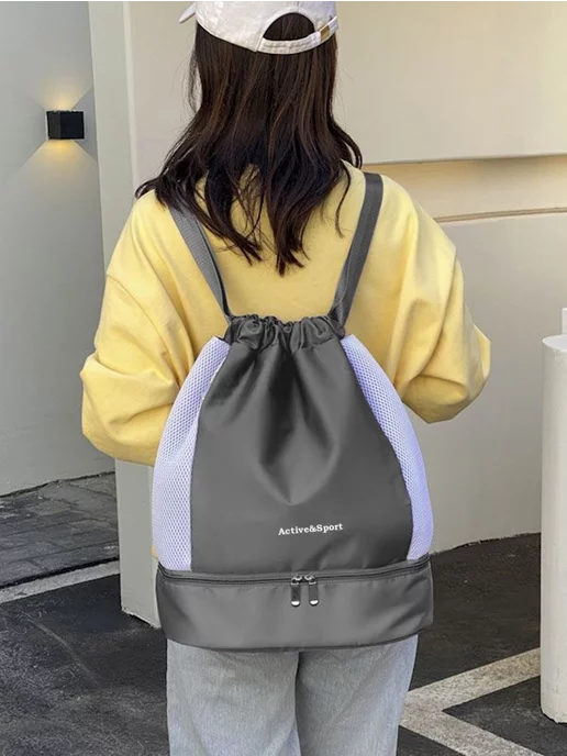 SHOPBAGS4U Сумка спорт для бассейна физкультуры тренировки, серый, фото 6