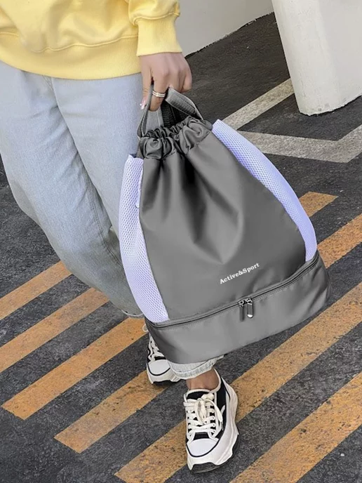 SHOPBAGS4U Сумка спорт для бассейна физкультуры тренировки, серый, фото 7