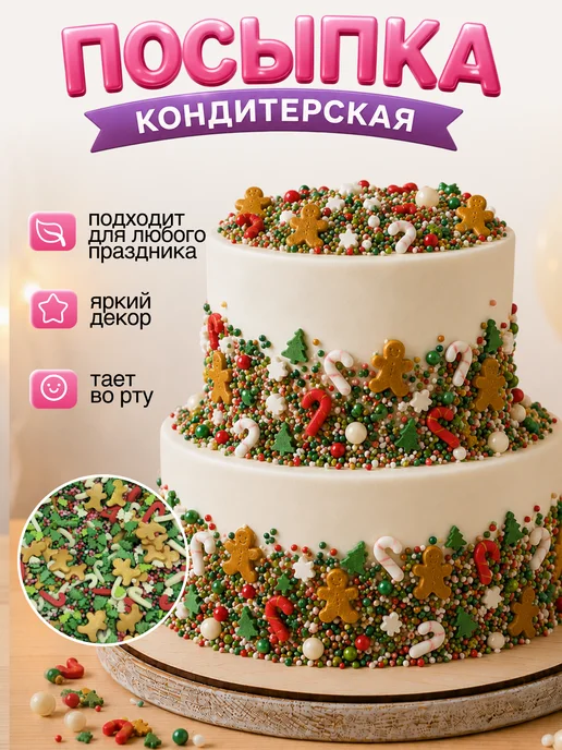 КондитерМикс Посыпка кондитерская съедобная для торта, белый