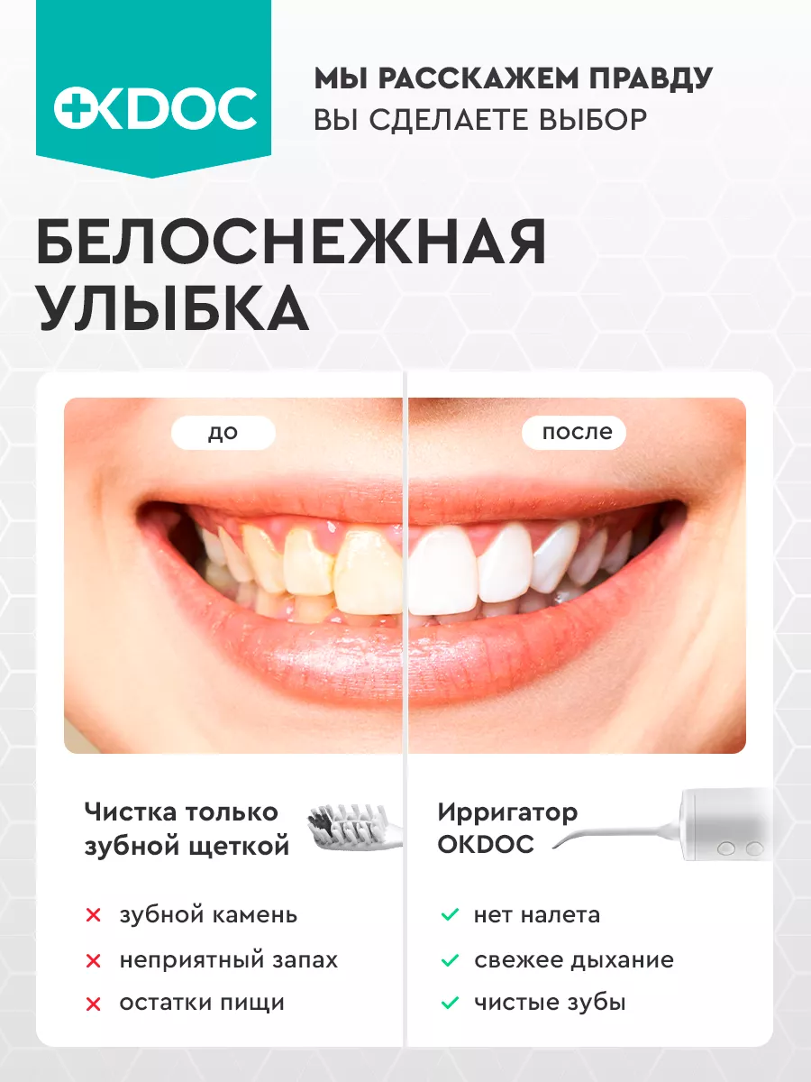 Ирригатор для зубов полости рта чистки портативный OKDOC 139664849 купить  за 1 166 ₽ в интернет-магазине Wildberries