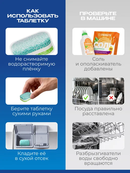 SYNERGETIC Таблетки для посудомоечной машины, антижир, 100 шт, 55 шт, фото 7