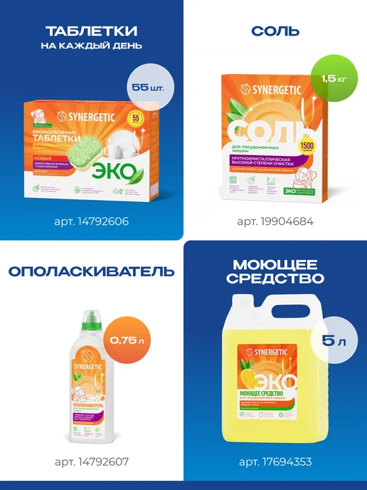 SYNERGETIC Таблетки для посудомоечной машины, антижир, 100 шт, 55 шт, фото 8