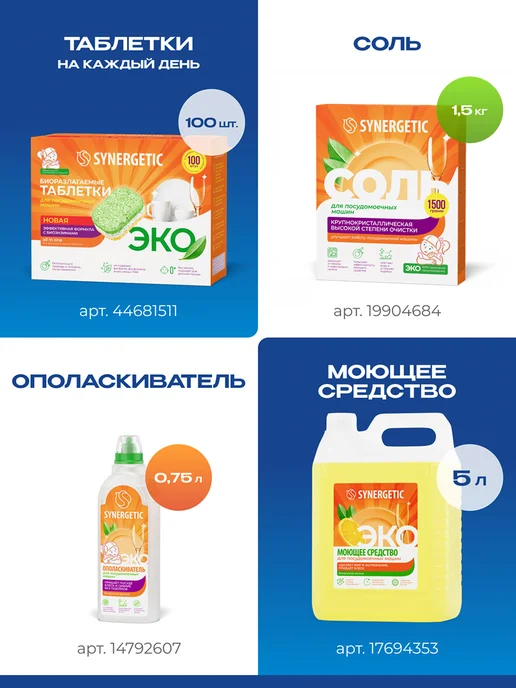 SYNERGETIC Таблетки для посудомоечной машины, антижир, 100 шт, 100 шт, фото 8
