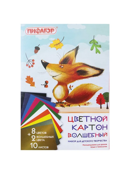 Пифагор Картон цветной А4 немелованный (матовый) 12 листов 12 цветов, матовый ВОЛШЕБНЫЙ 10 лист