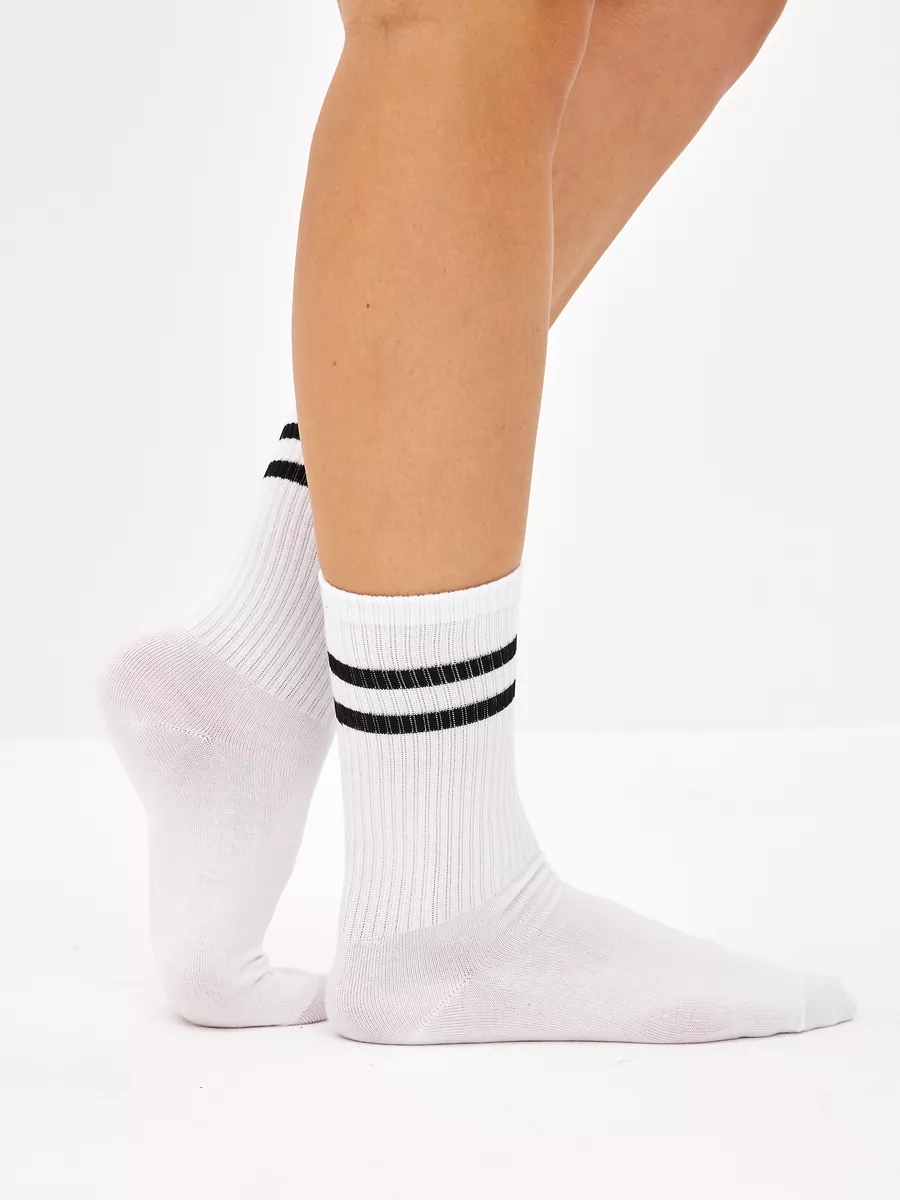 Белые высокие носки в полоску Jony socks 139808181 купить за 320 ₽ в  интернет-магазине Wildberries