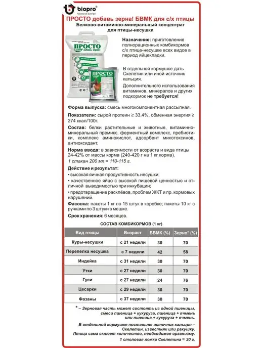 БиоПро Премикс витамины для птиц Просто добавь зерна, вариант, фото 2