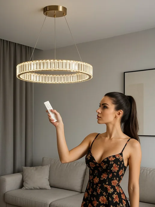 Sofitroom Люстра потолочная светодиодная с пультом золото, золотой, фото 4