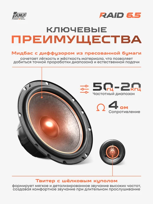 AMP Компонентная акустика Raid 6.5 Динамики 16, черный, фото 3