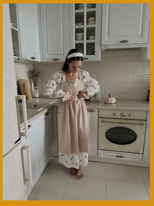 КиК стиль Фартук кухонный женский подарок хозяйке, бежевый, фото 5