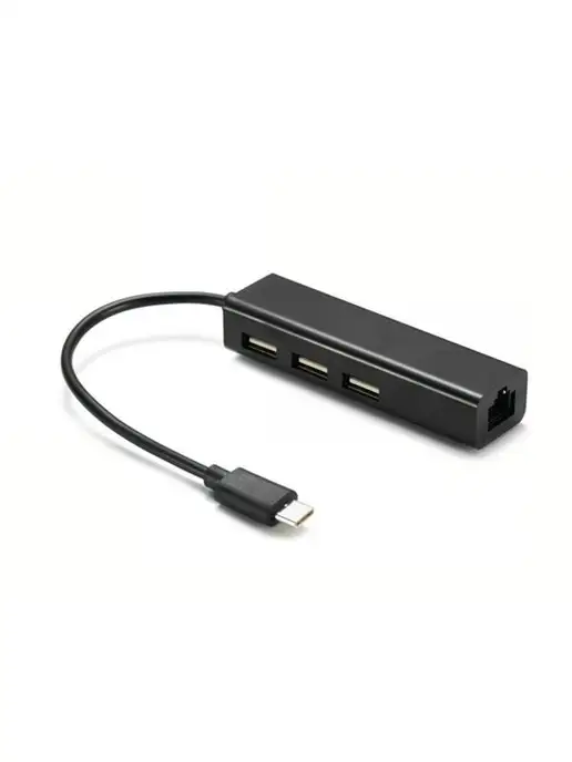 Разветвитель Type-C - 3 порта USB 2.0 RJ45, черный, фото 4
