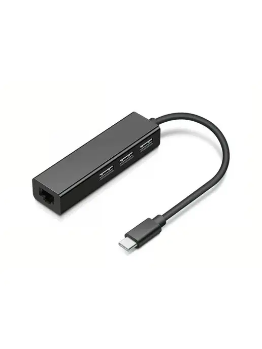 Разветвитель Type-C - 3 порта USB 2.0 RJ45, черный, фото 6