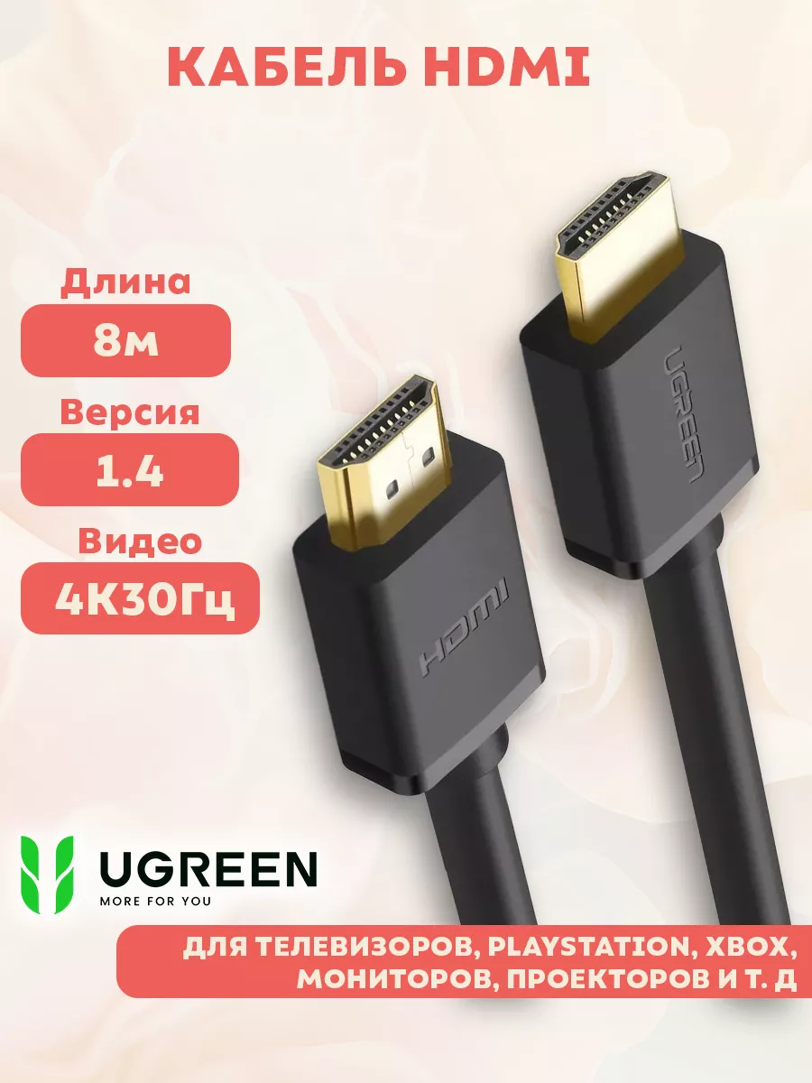 Кабель HDMI 1.4 для монитора и телевизора 8 метров Ugreen 139899388 купить  за 1 514 ₽ в интернет-магазине Wildberries