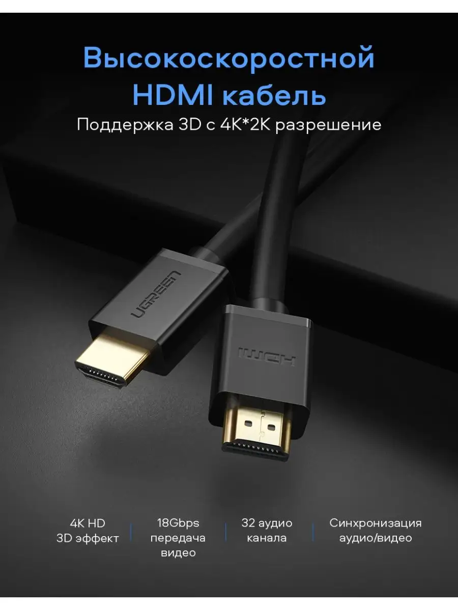 Кабель HDMI 1.4 для монитора и телевизора 8 метров Ugreen 139899388 купить  за 1 514 ₽ в интернет-магазине Wildberries