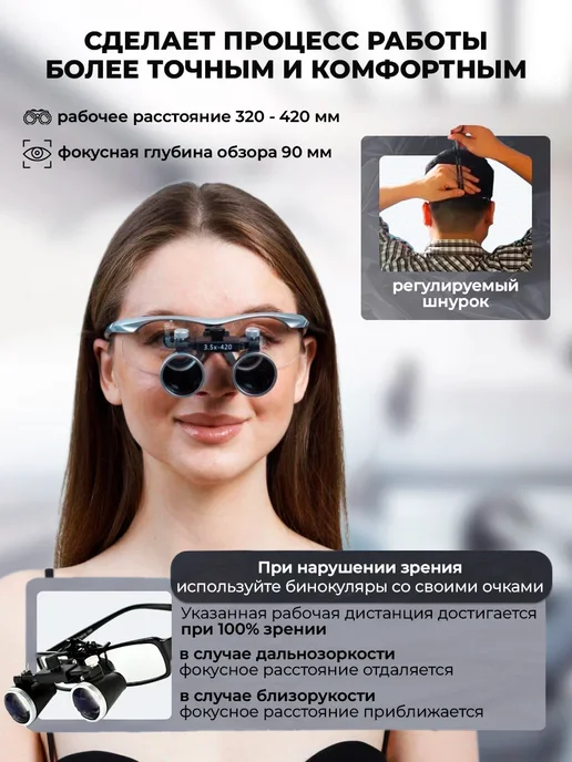 Medivers Лупа очки бинокулярные для стоматолога 3.5x, увеличение, фото 2