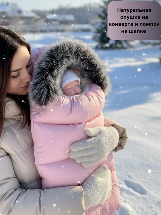 Золотая малютка Конверт на выписку зимний для новорождённого, золотой, фото 2