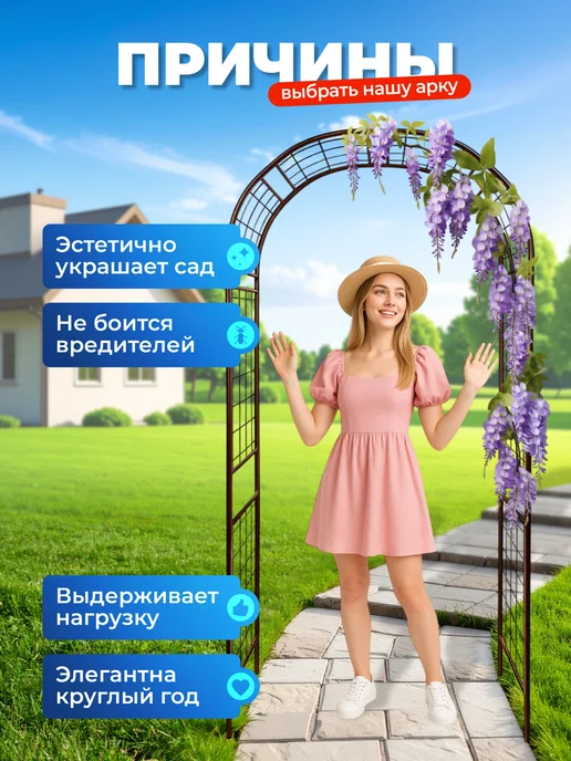 НАШЕ ЛЕТО Арка садовая металлическая "Решетка 50ПТ", коричневый, фото 4