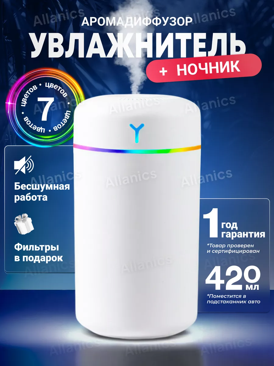 Увлажнитель воздуха мини для дома с подсветкой настольный Allanics  140034792 купить за 420 ₽ в интернет-магазине Wildberries