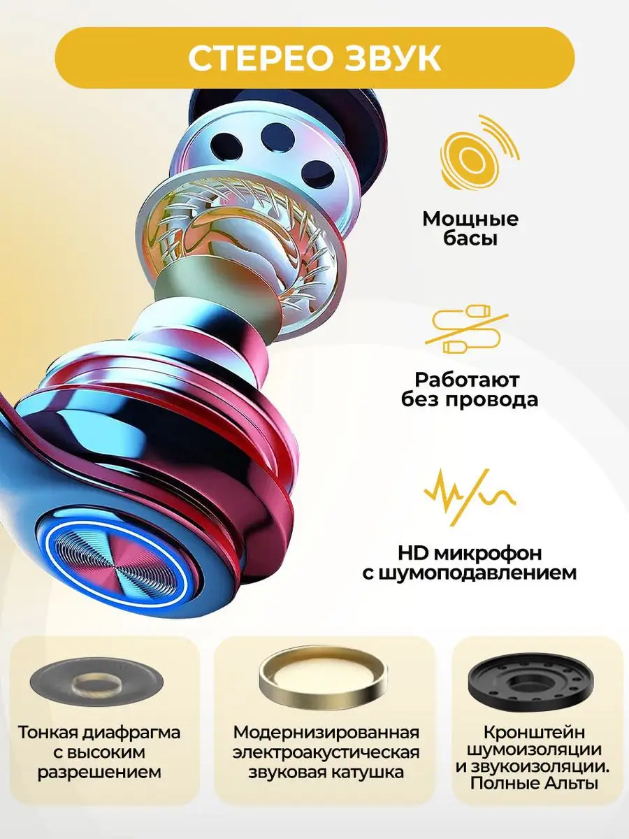 Наушники беспроводные большие с микрофоном и RGB подсветкой STIMAXON  140096429 купить за 891 ₽ в интернет-магазине Wildberries