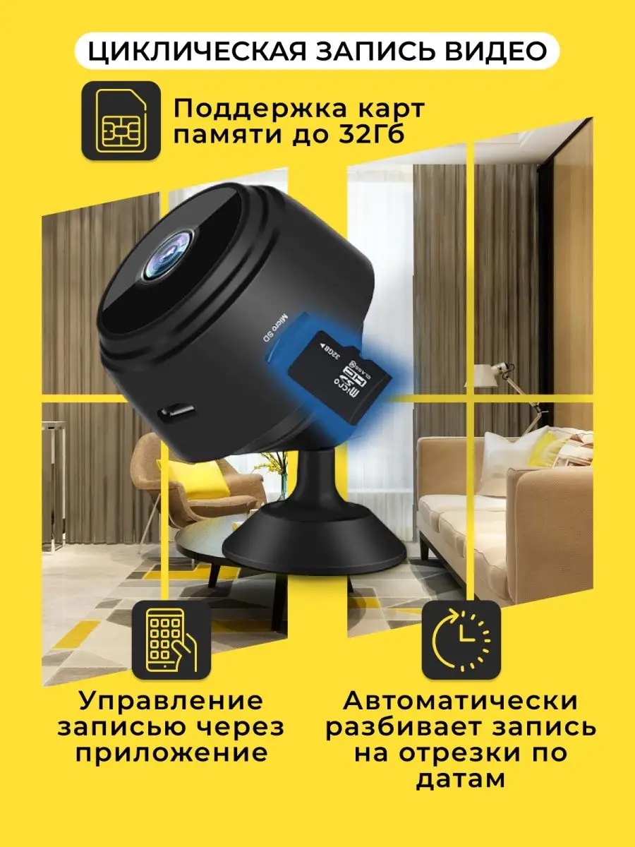 Мини камера видеонаблюдения скрытая онлайн для дома wi-fi DSPY 140105745  купить в интернет-магазине Wildberries