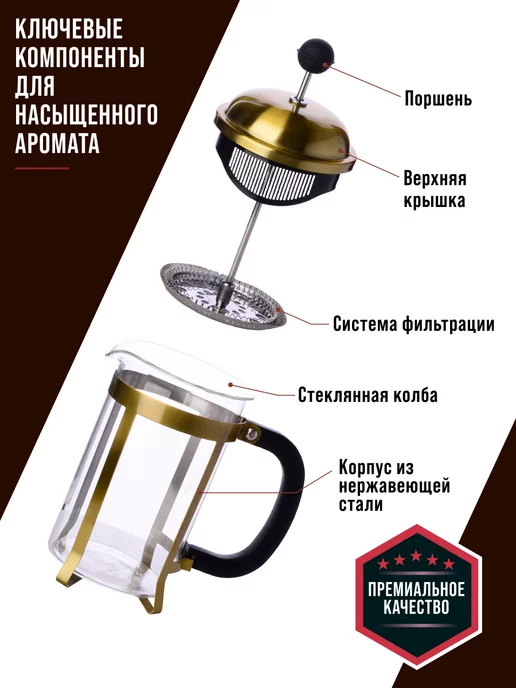 Чайник заварочный френч-пресс 600 мл - фото 6