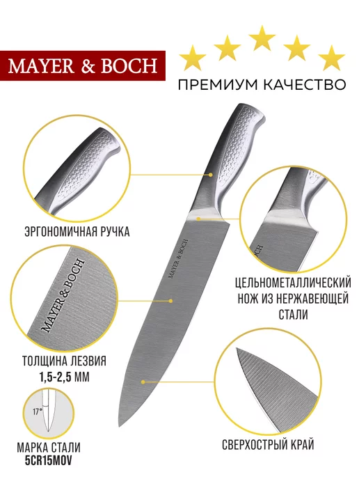 Ножи кухонные набор на подставке с ножницами острые - фото 5