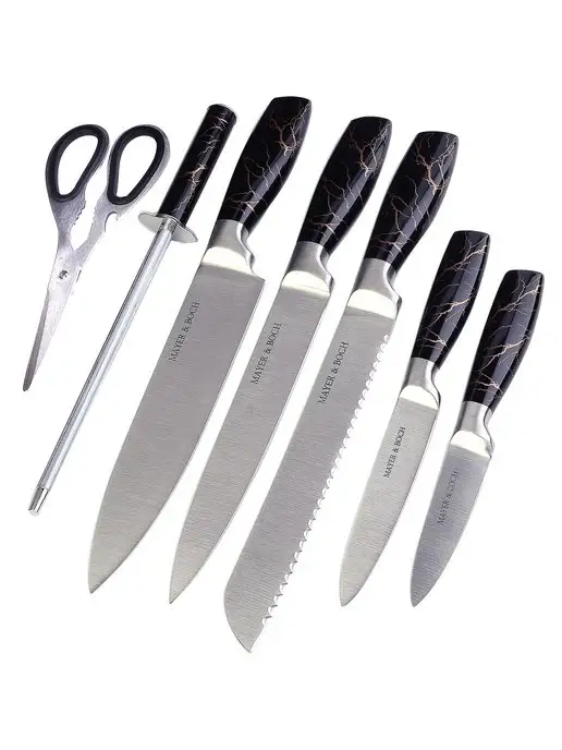 Ножи кухонные набор на подставке с ножницами острые - фото 3