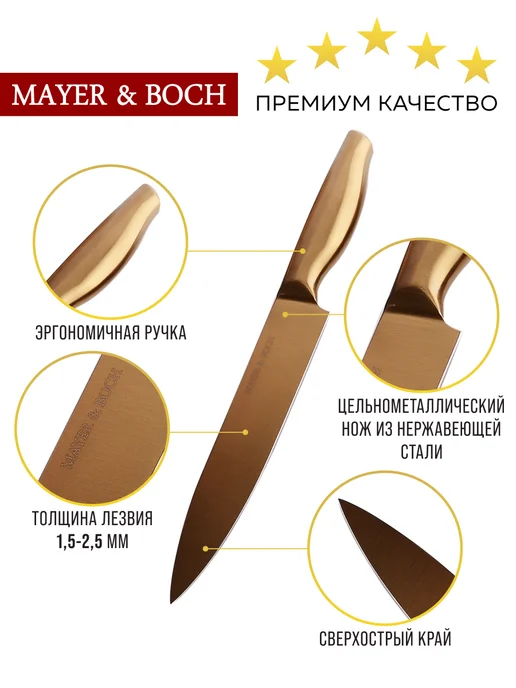 Ножи кухонные набор на подставке с ножницами - фото 5