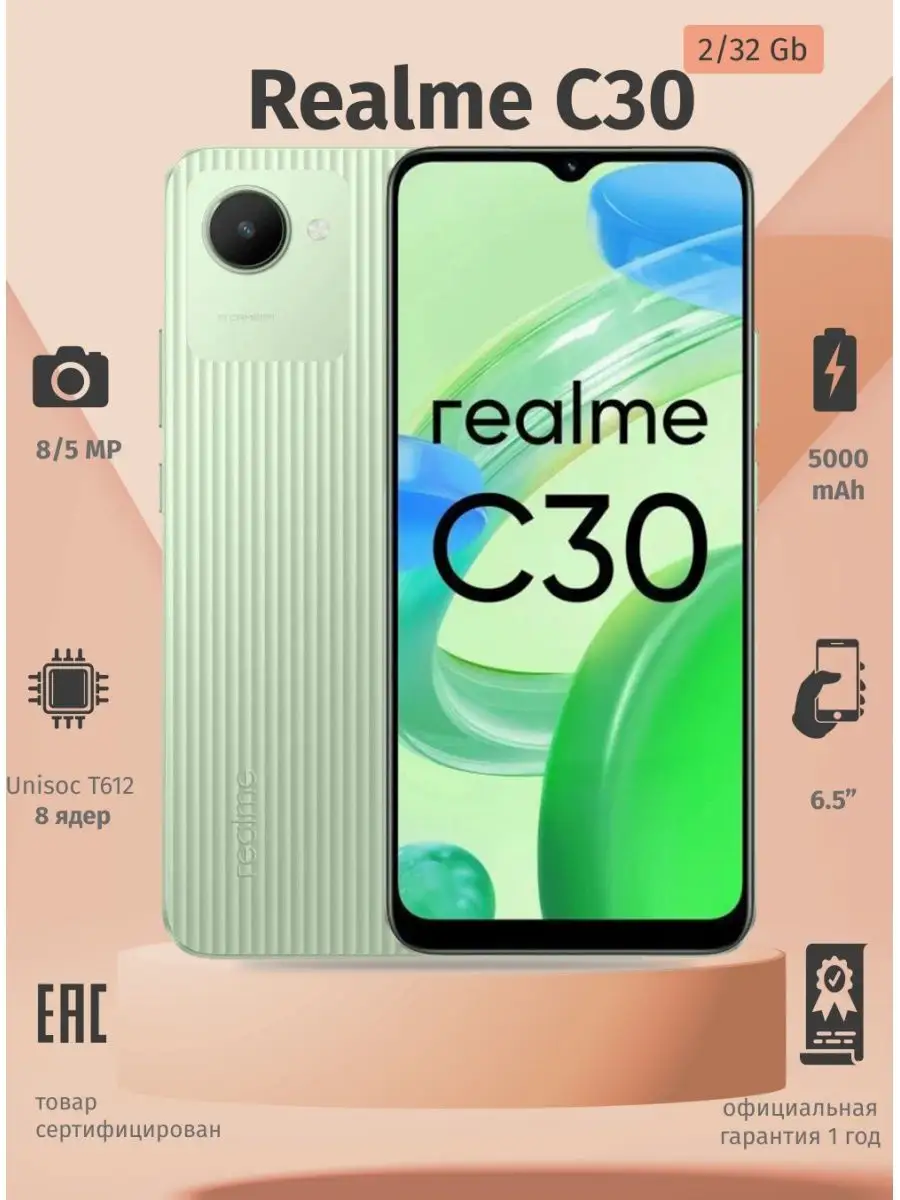 Смартфон Realme C30 2/32GB телефон Realme 140150051 купить в  интернет-магазине Wildberries