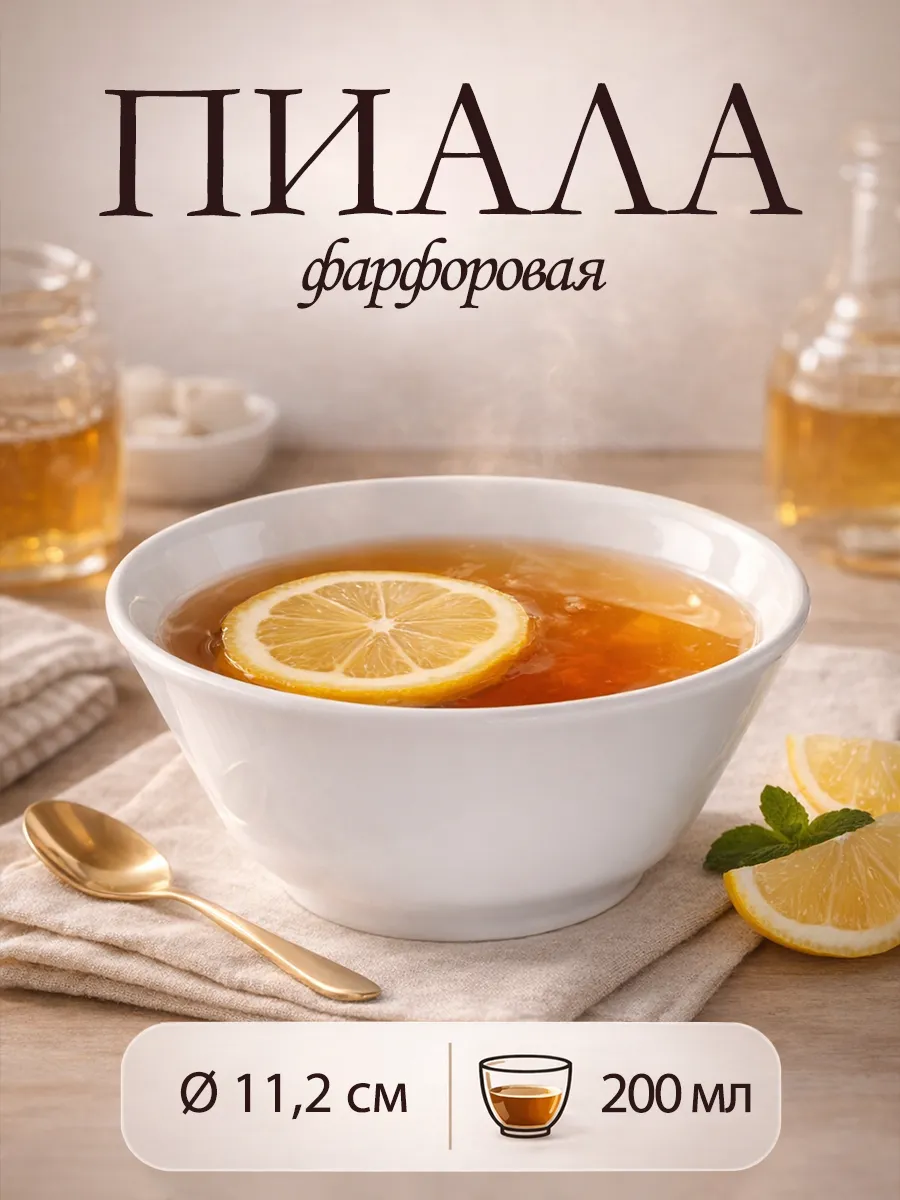 Пиала для чая фарфоровая 200 мл d=11,2 см салатник