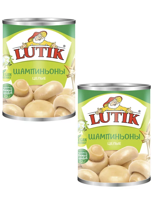 LUTIK Шампиньоны целые 425 мл. - 2 шт, 425 мл, 2 шт
