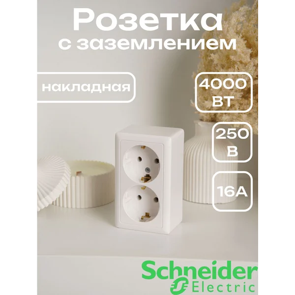 Розетка двойная наклодная 16 А, 250В, накладная, с з/к, IP21