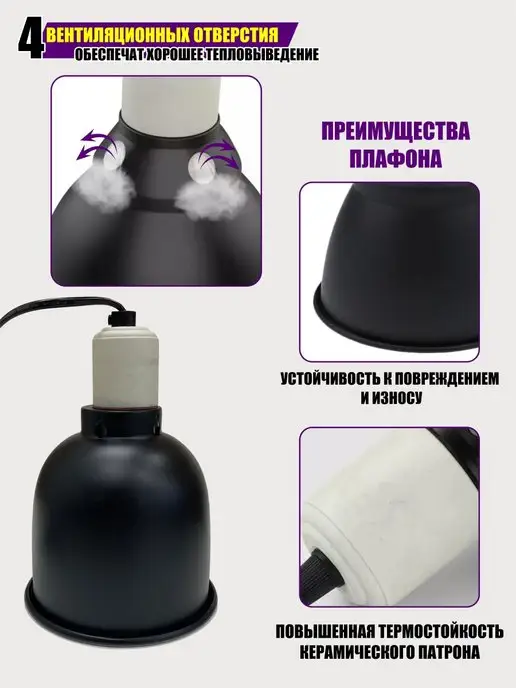 Flash Unit Защитный плафон для освещения террариума под УФ лампу, черный, фото 2