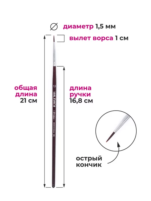 Малевичъ Кисть из синтетики набор 5 шт круглые, 3 шт, фото 3