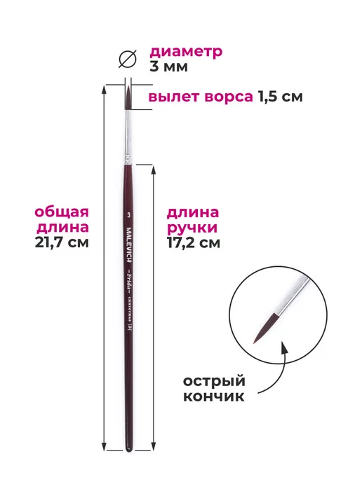 Малевичъ Кисть из синтетики набор 5 шт круглые, 2 шт, фото 3